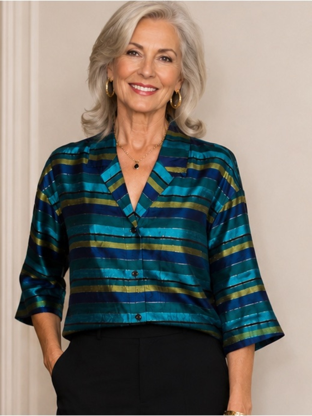 Sz 3 or XL Chico's Turquoise Southwest Striped Silk Shirt Jacket